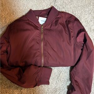 Old Navy Red Bomber Jacket with Ribbed Collar and Cuffs